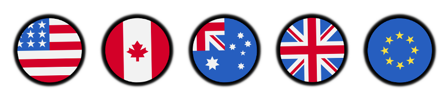Banderas de Estados Unidos, Canadá, Australia, Unión Europea y Reino Unido